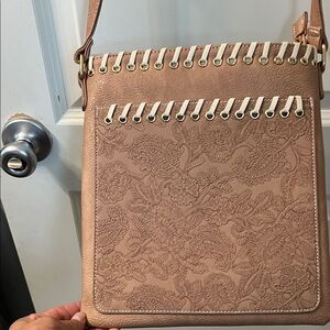 Cato Blush Tan Embossed Floral Crossbody Bag